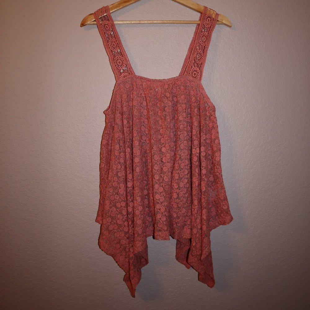 Pink Floral Lace Asymmetrical Blouse